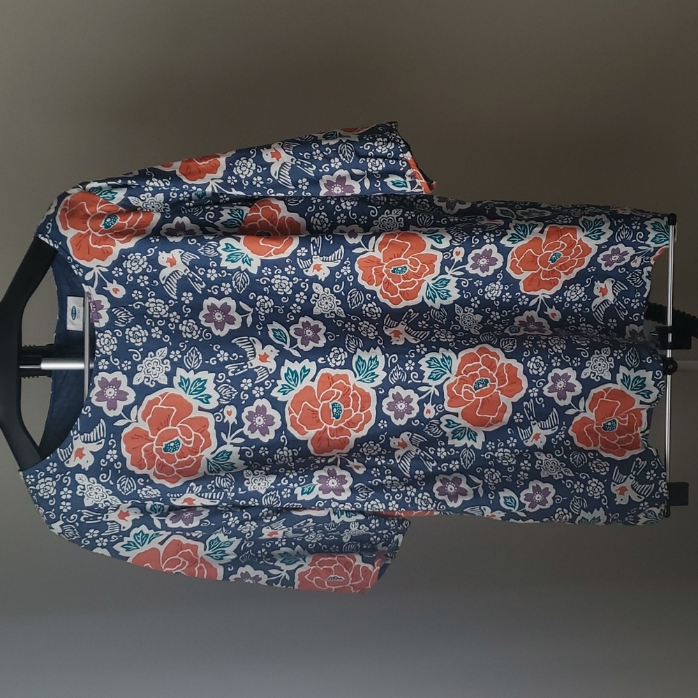 Blue and orange floral and bird print Old Navy dress in XL petite, NWOT